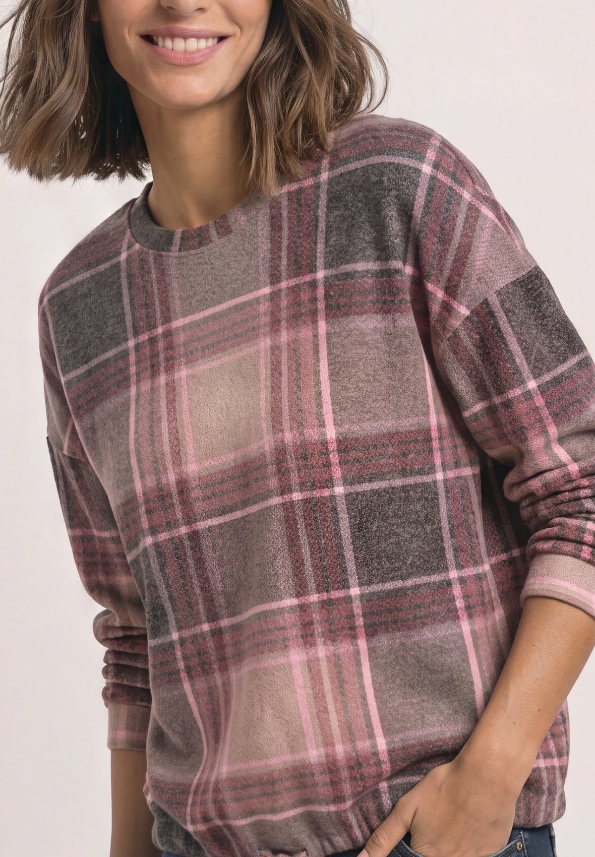 Langarm Shirt mit Rundhals und Karomuster