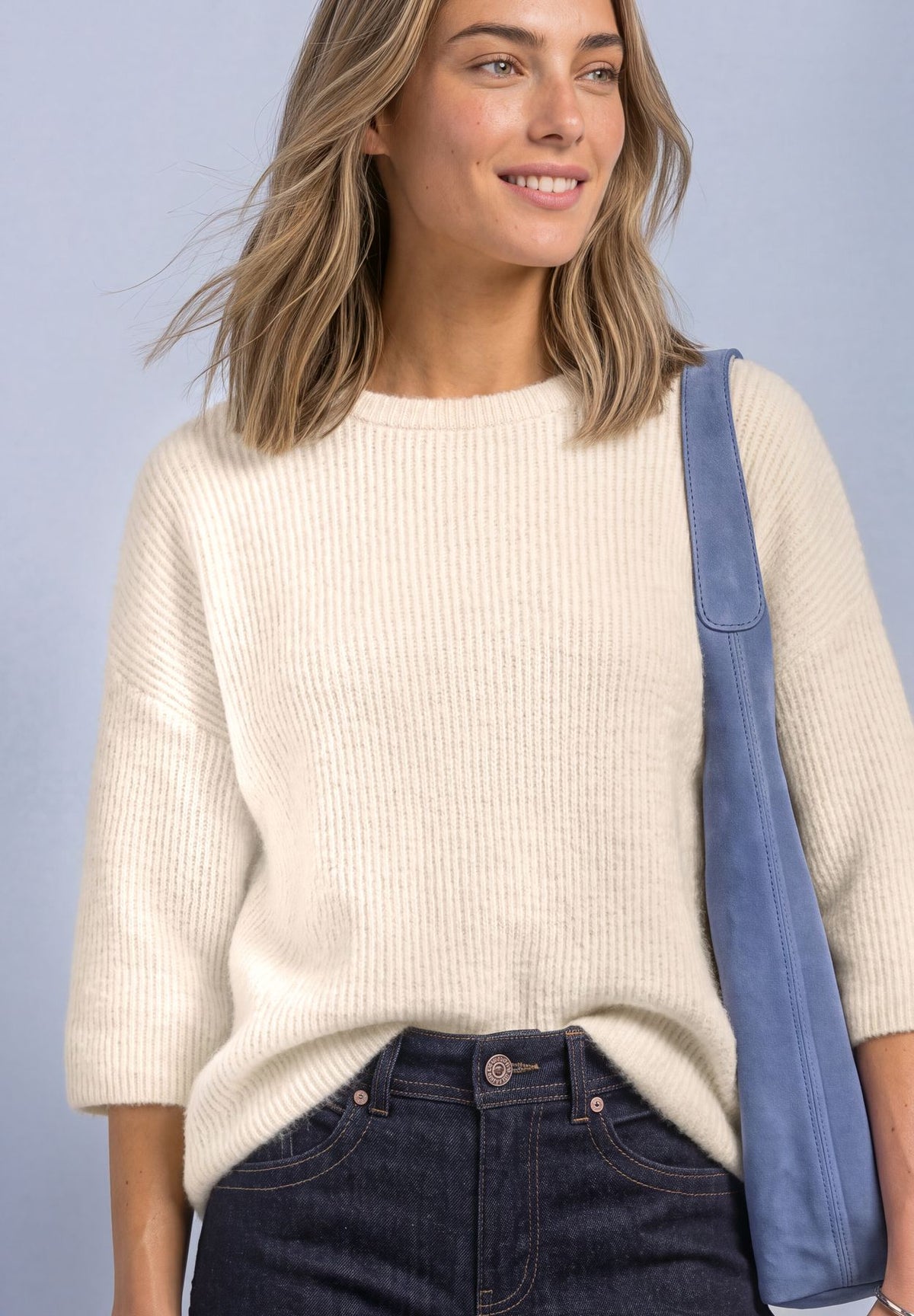 3/4-Arm Pullover mit Rundhals