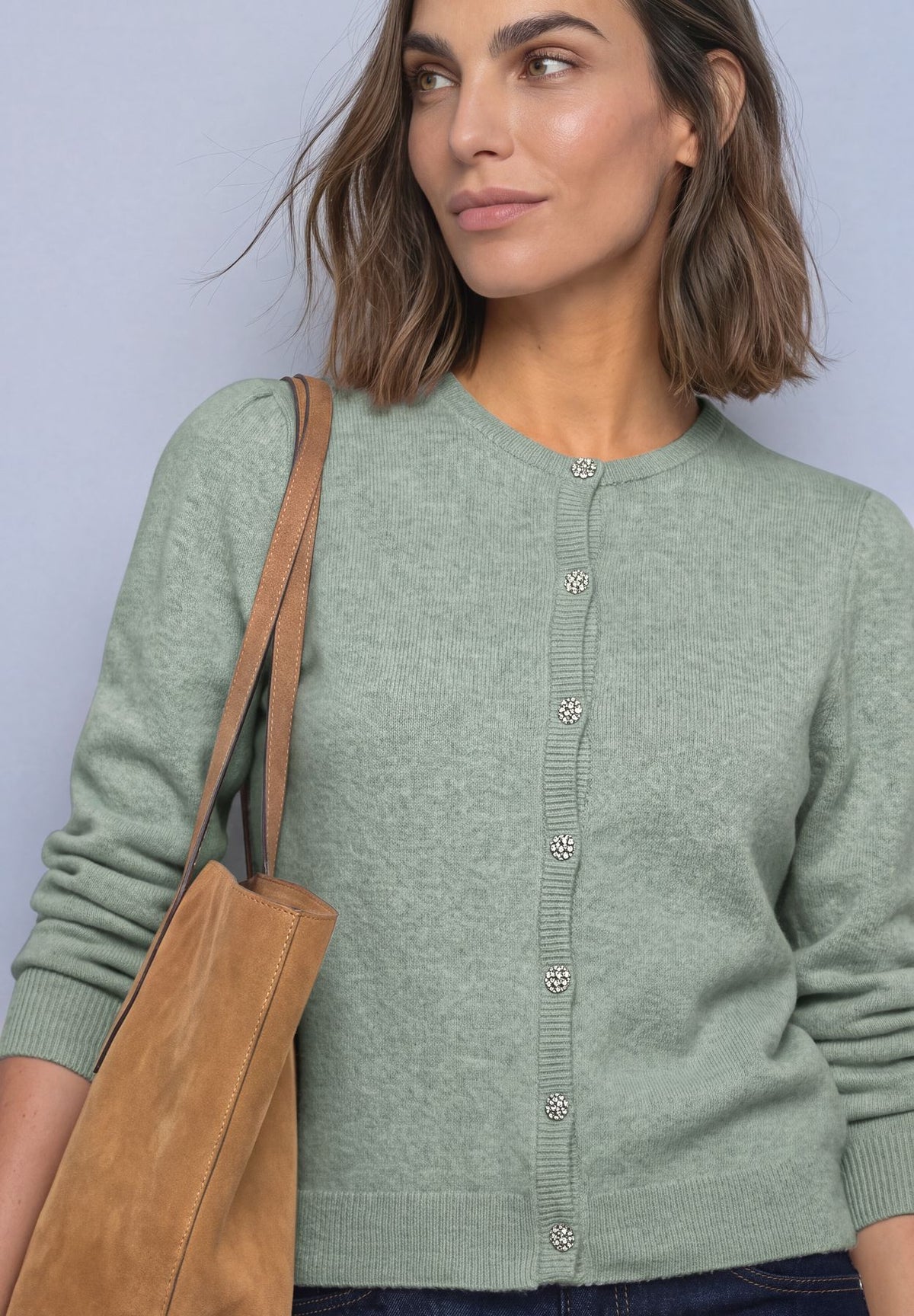 Langarm Cardigan mit Rundhals und Knöpfen