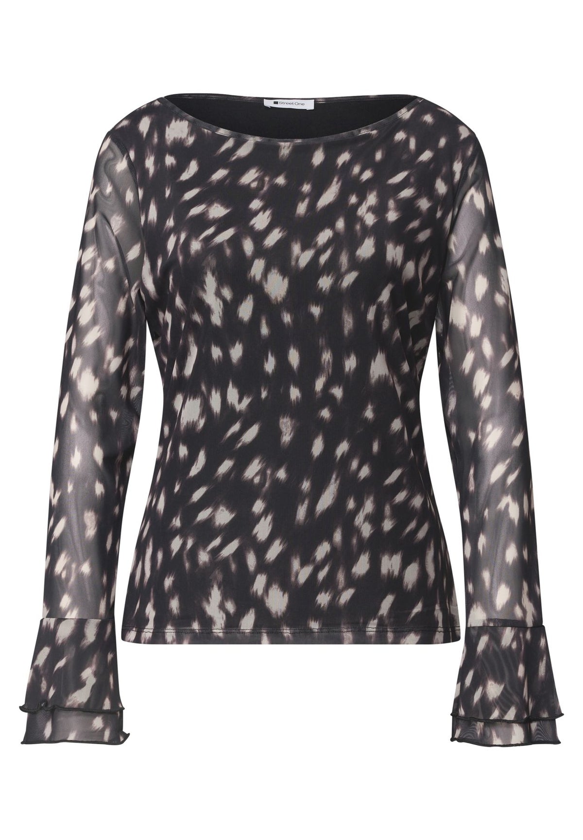 Shirt aus Mesh mit langen Volant-Ärmeln