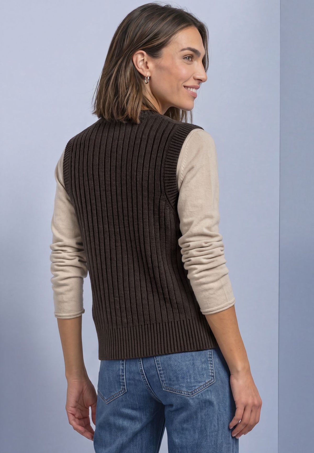 Weste mit V-Neck in Rippstruktur