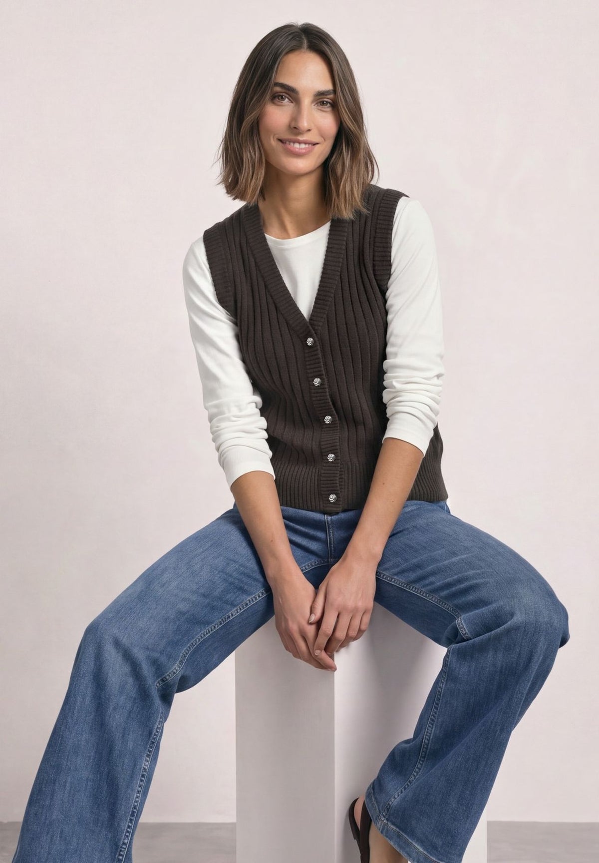 Weste mit V-Neck in Rippstruktur