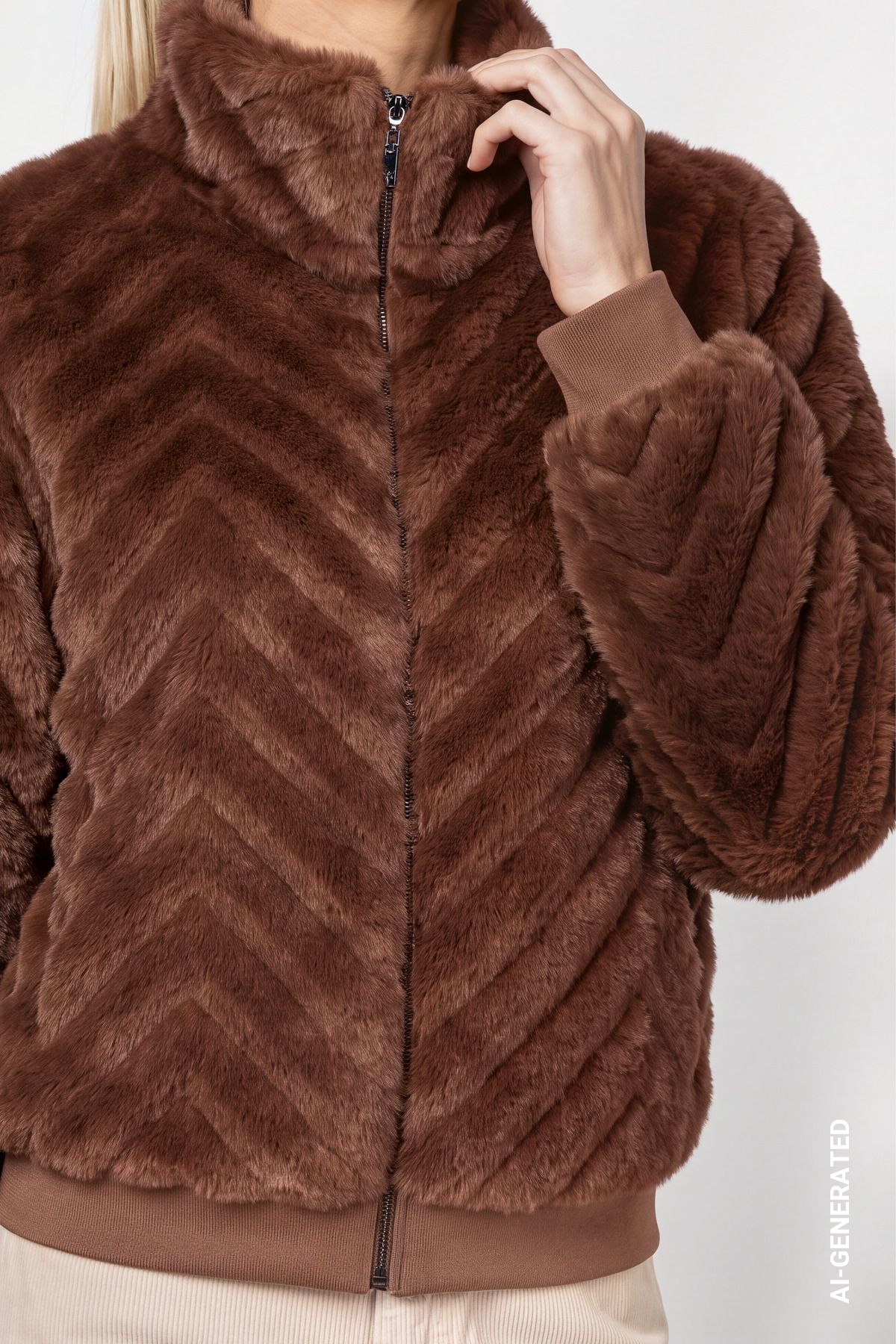 Kunstfell Jacke mit Zick-Zack-Muster