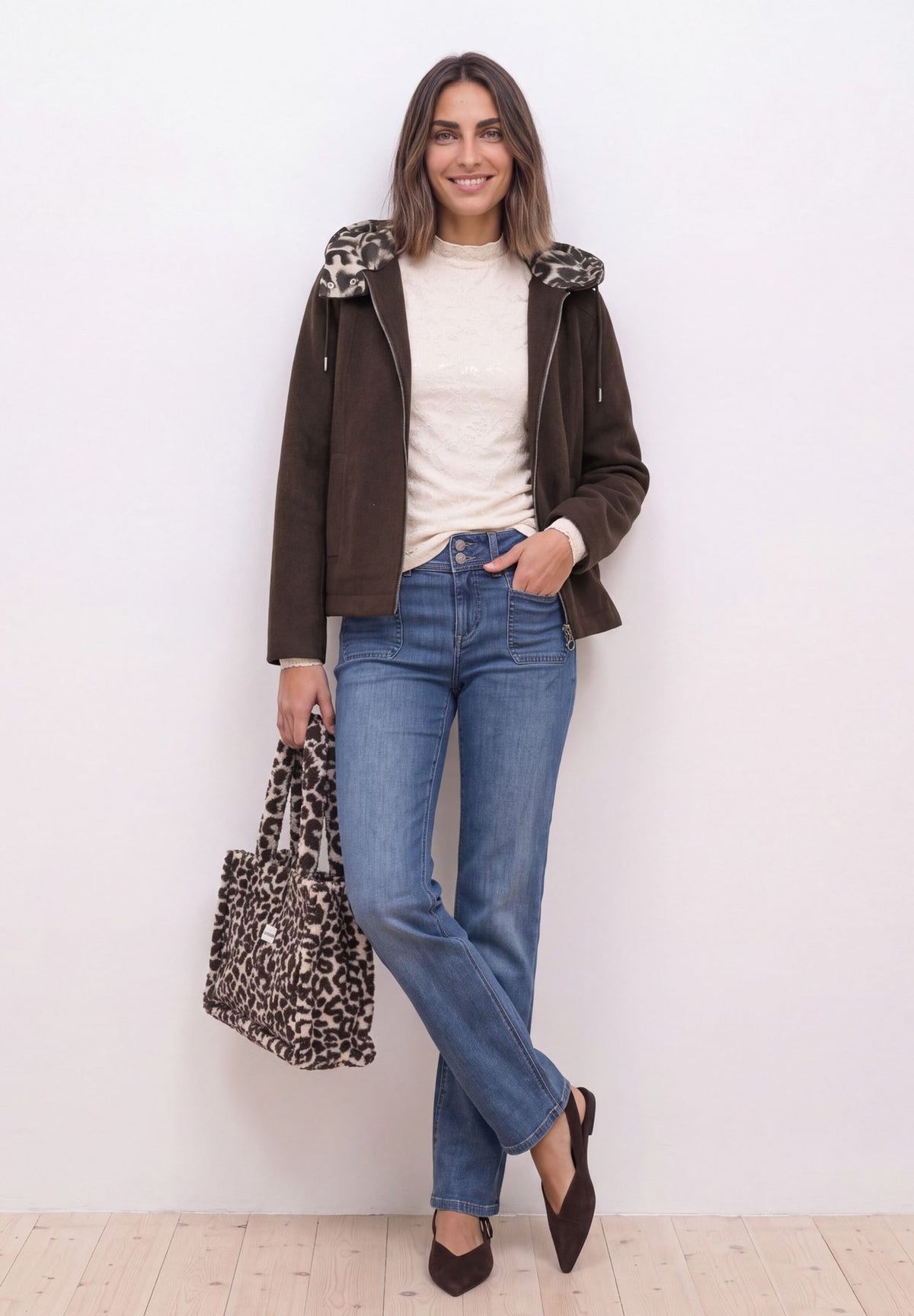 Jacke mit Wollanteil und abnehmbarer Kapuze