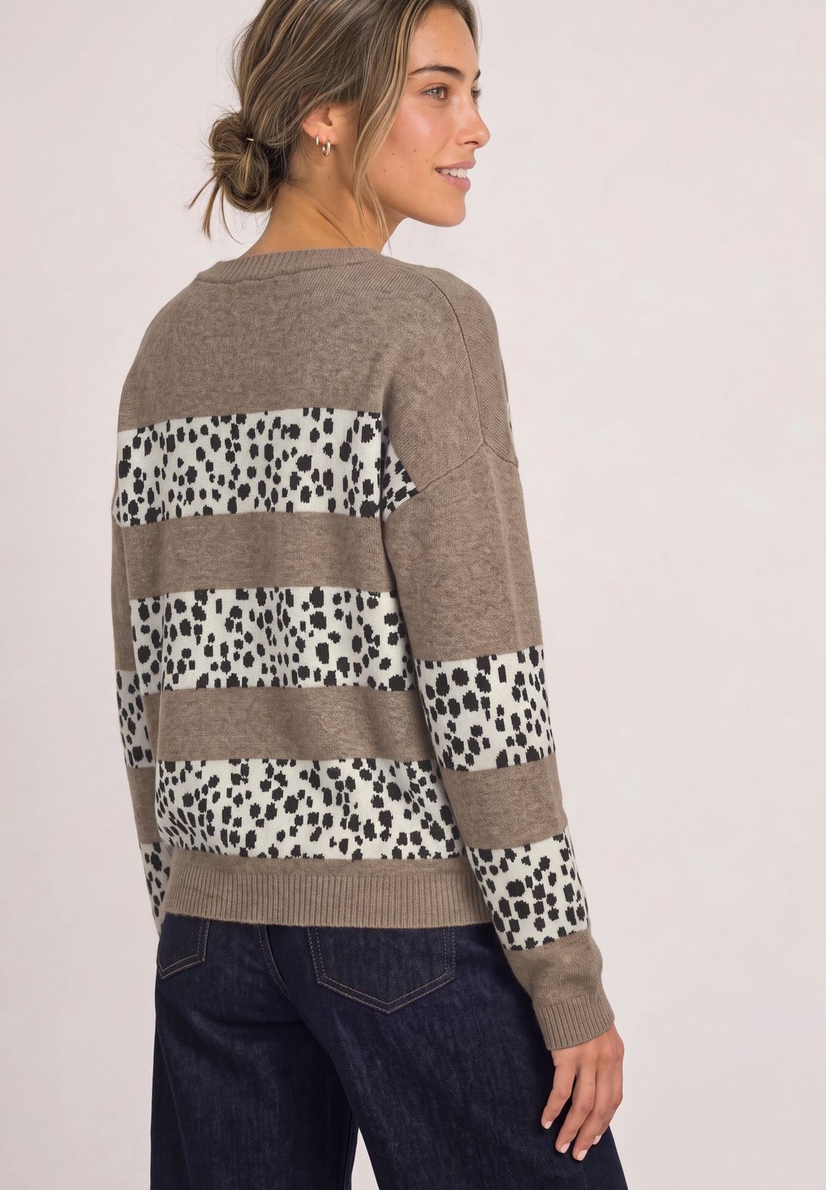 Langarm Jacquard Pullover mit Boat Neck