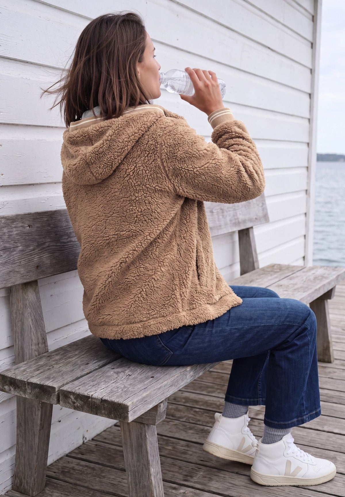 Teddy-Overshirt mit Scuba-Kapuze