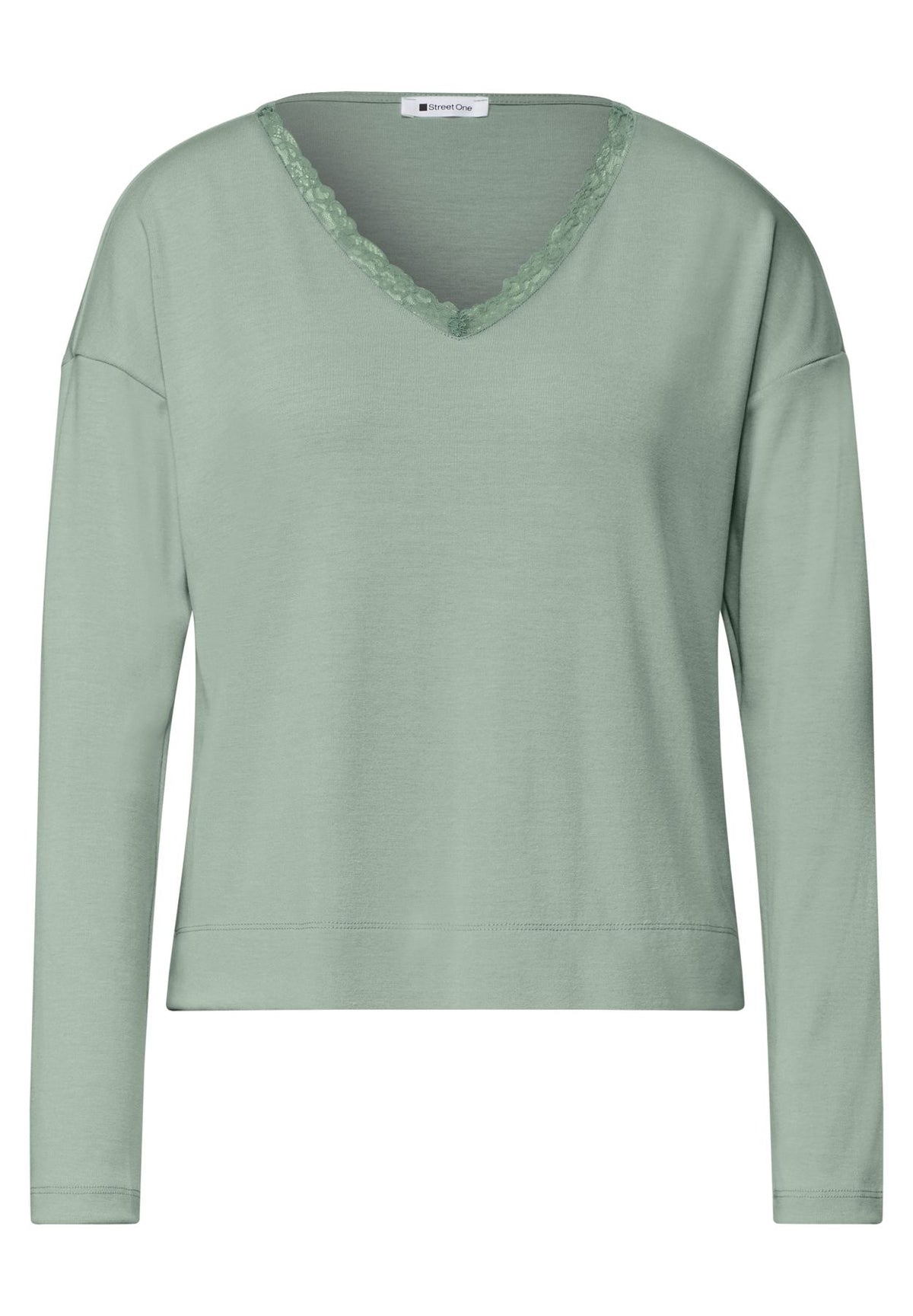 Langarm Shirt mit V-Neck und Spitzendetail