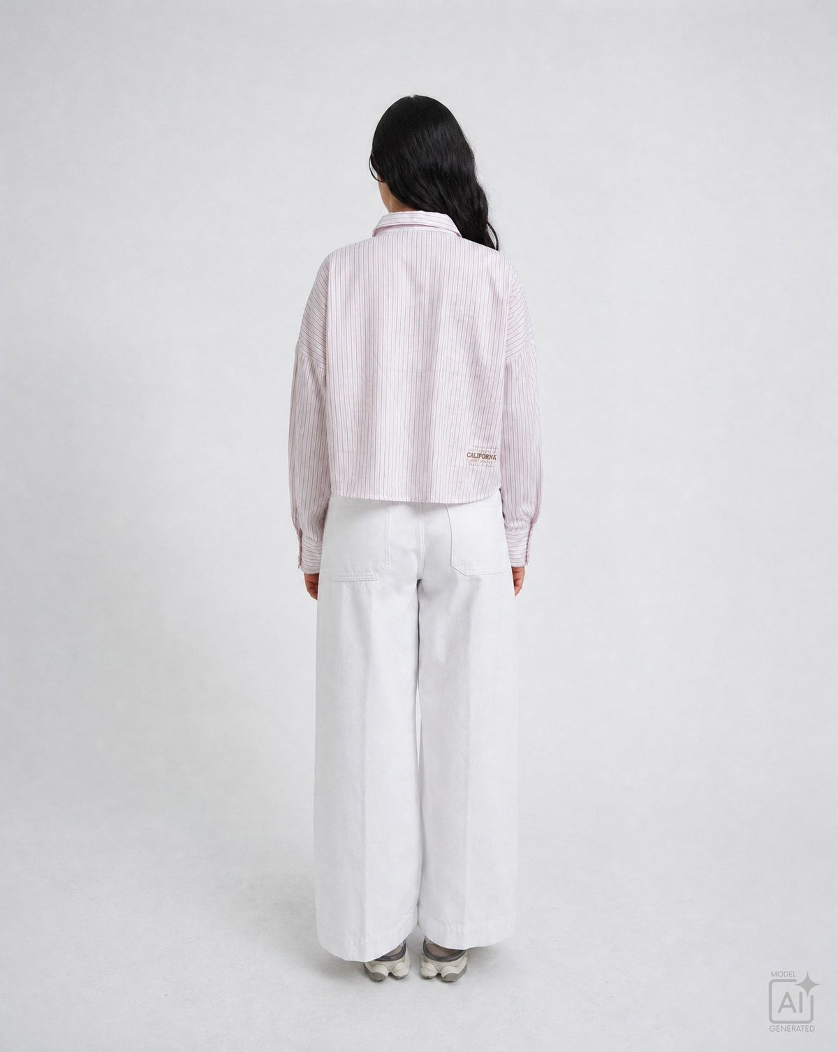 Cropped Stripe Blouse Ruffle Edge