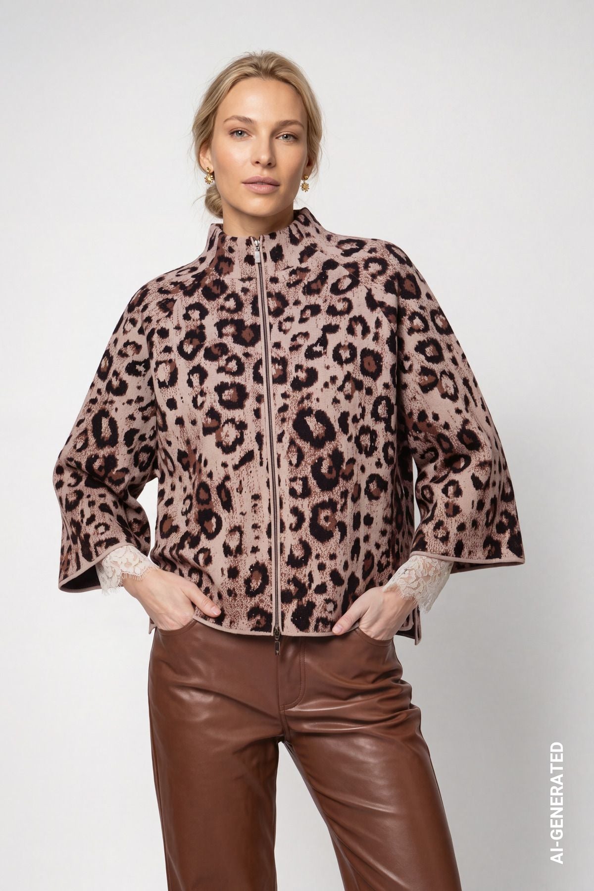 Strickjacke mit Leojacquard-Muster