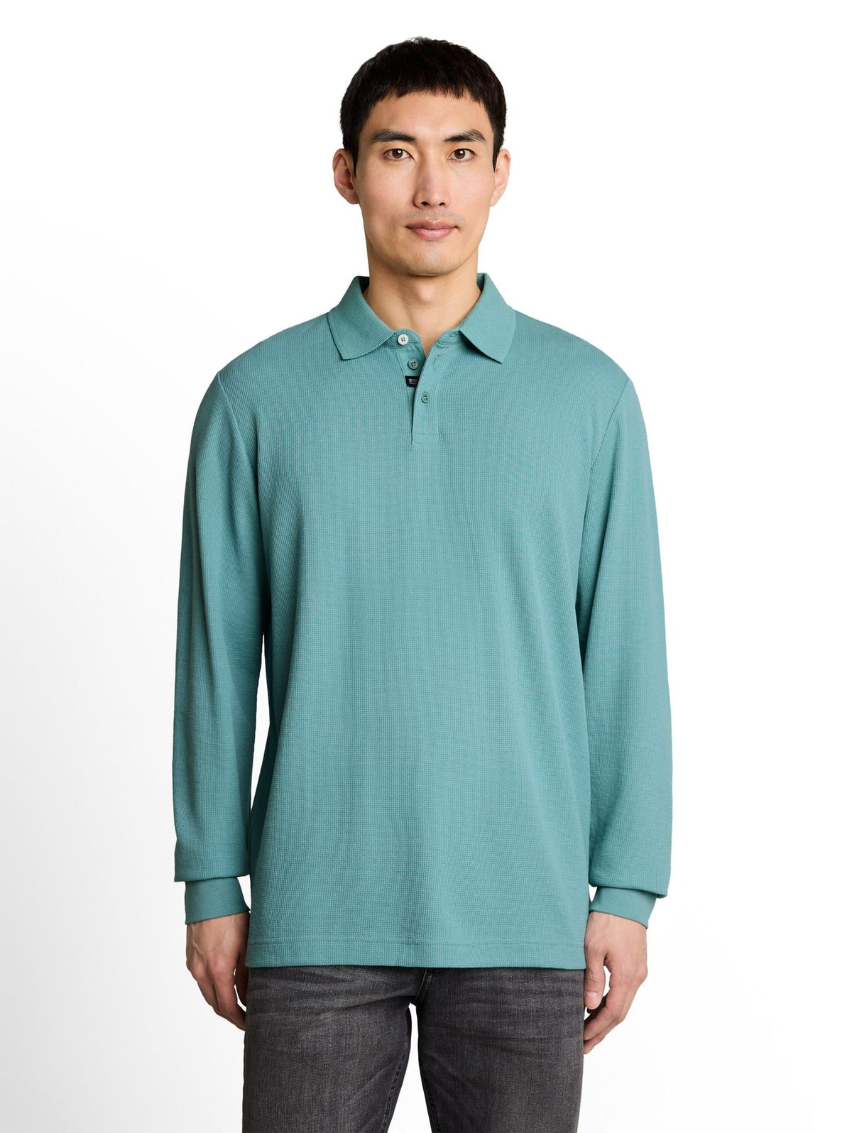 Langarm Poloshirt mit Waffelstruktur
