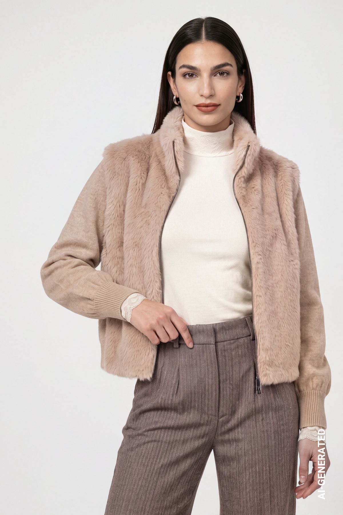 Strickjacke mit Kunstfell
