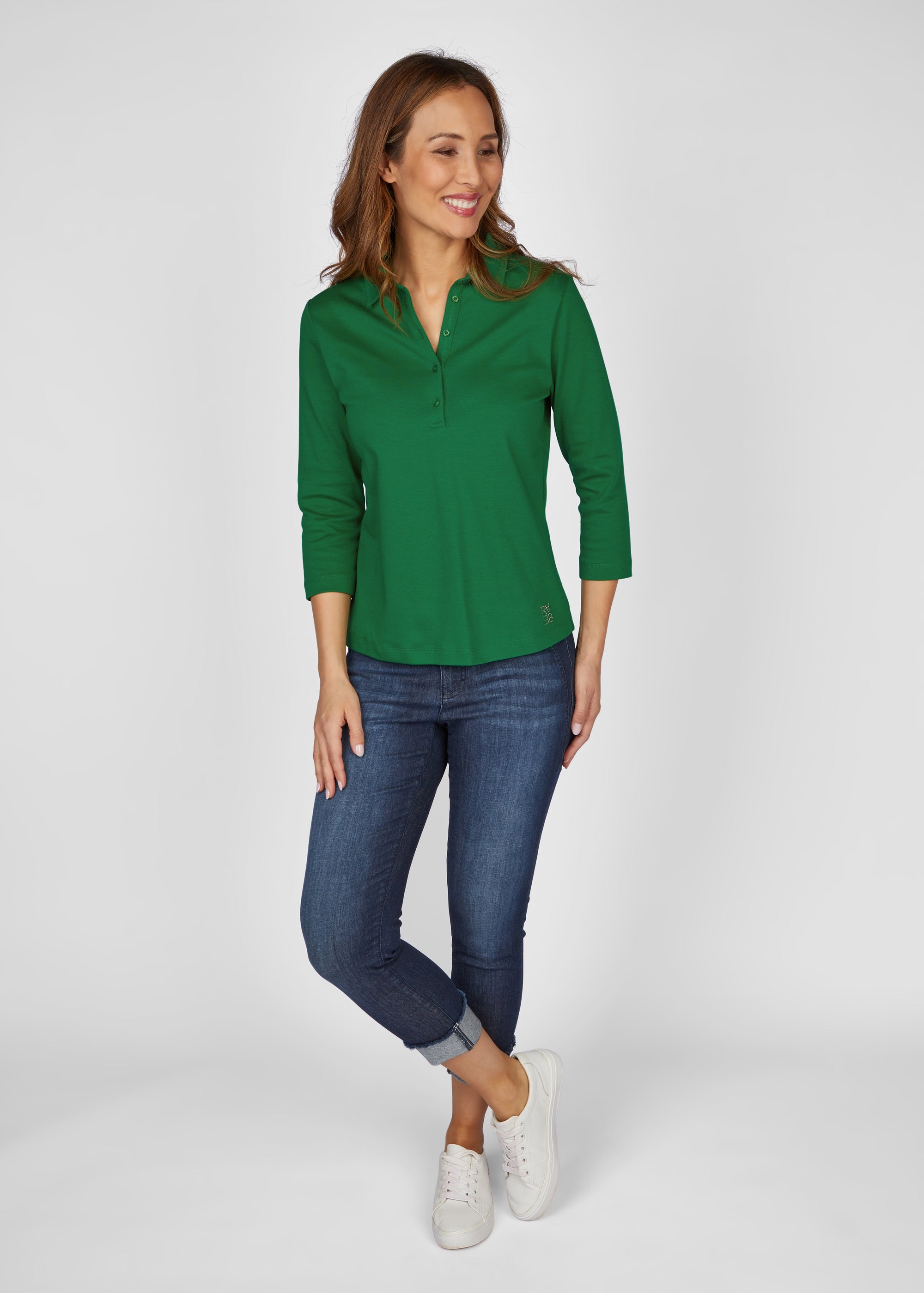 Shirt mit Polokragen und 3/4-Arm