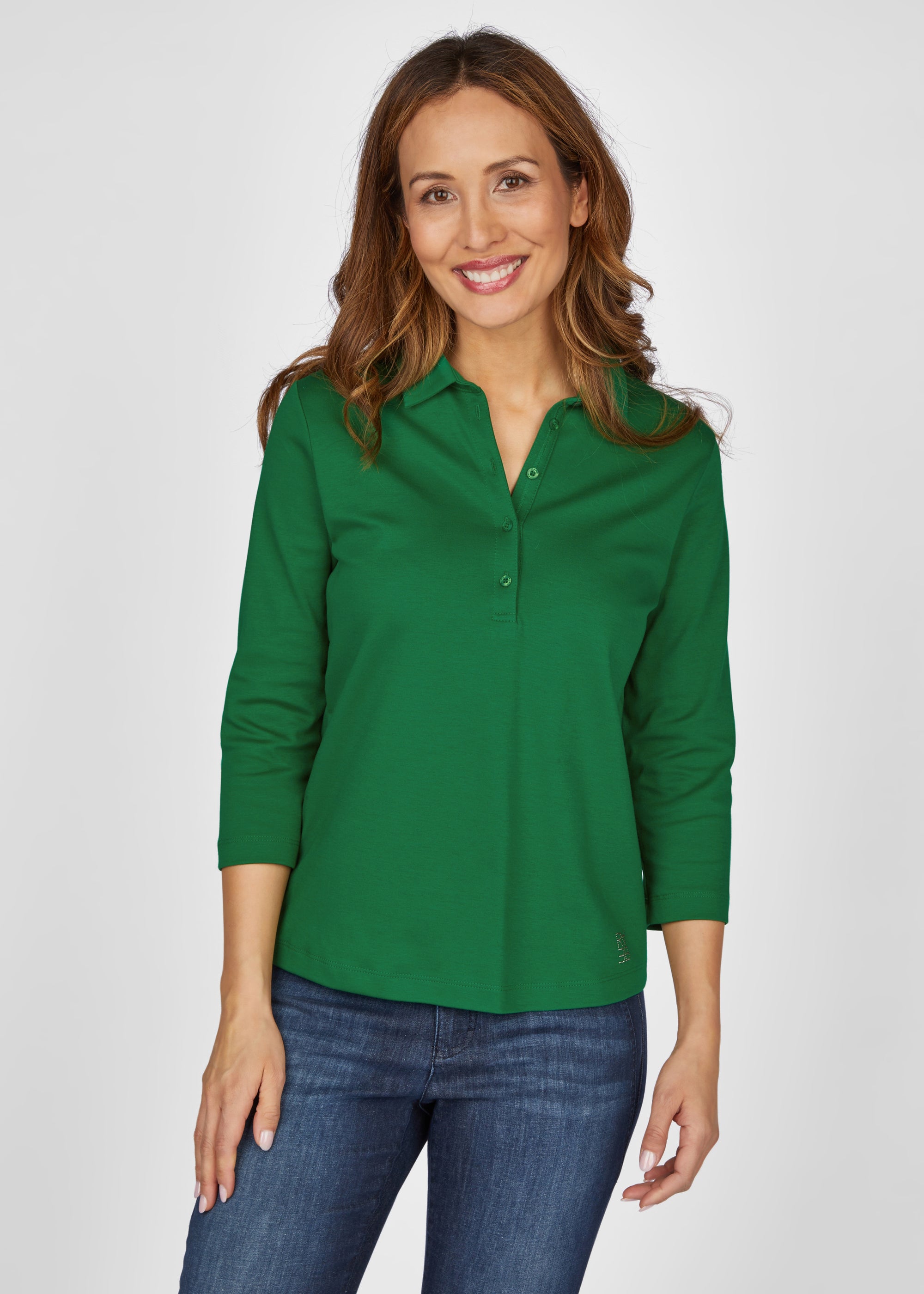 Shirt mit Polokragen und 3/4-Arm