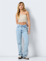 NMSADIE S/L ONE SHOULDER CROP KNIT TOP