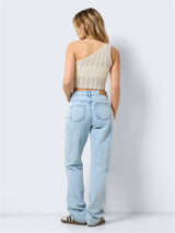 NMSADIE S/L ONE SHOULDER CROP KNIT TOP