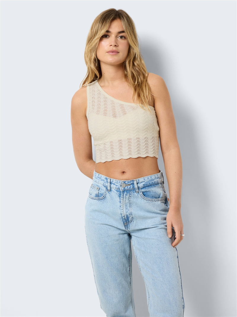 NMSADIE S/L ONE SHOULDER CROP KNIT TOP