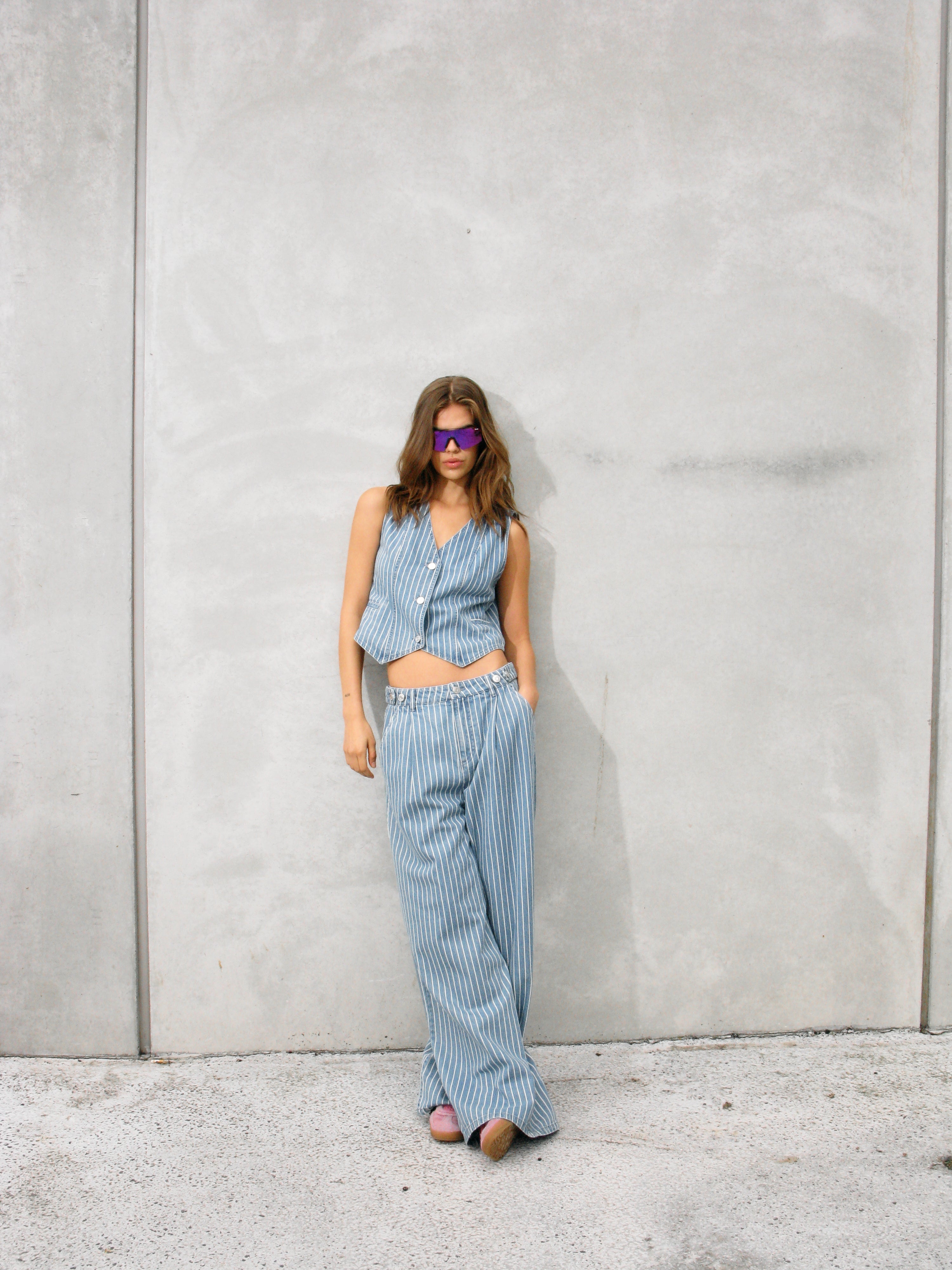 NMHERA HW WIDE LEG PINSTRIPED PANTS BS00