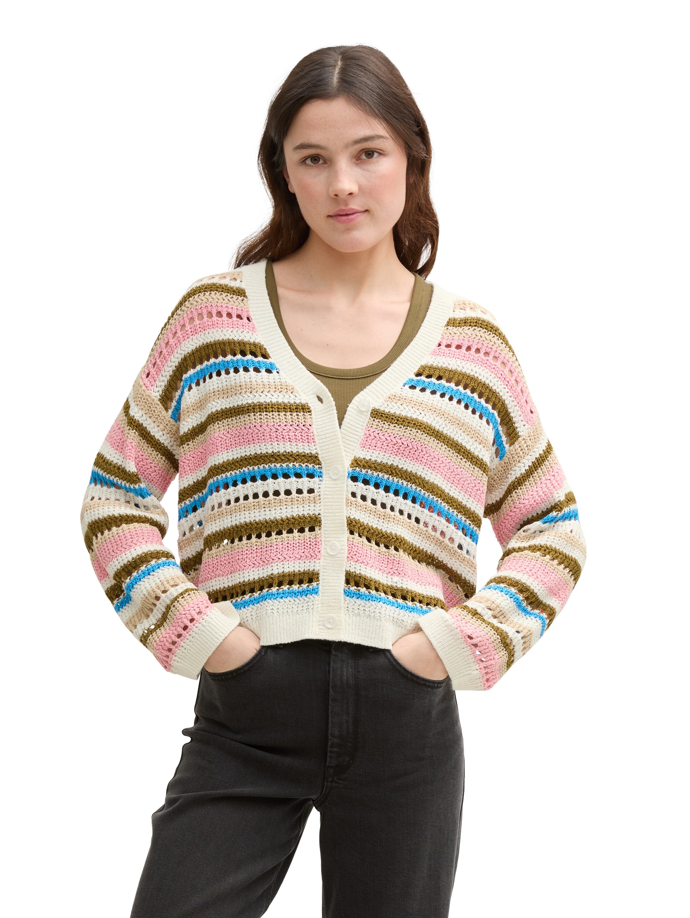 Relaxed Fit Cardigan mit Lochmuster