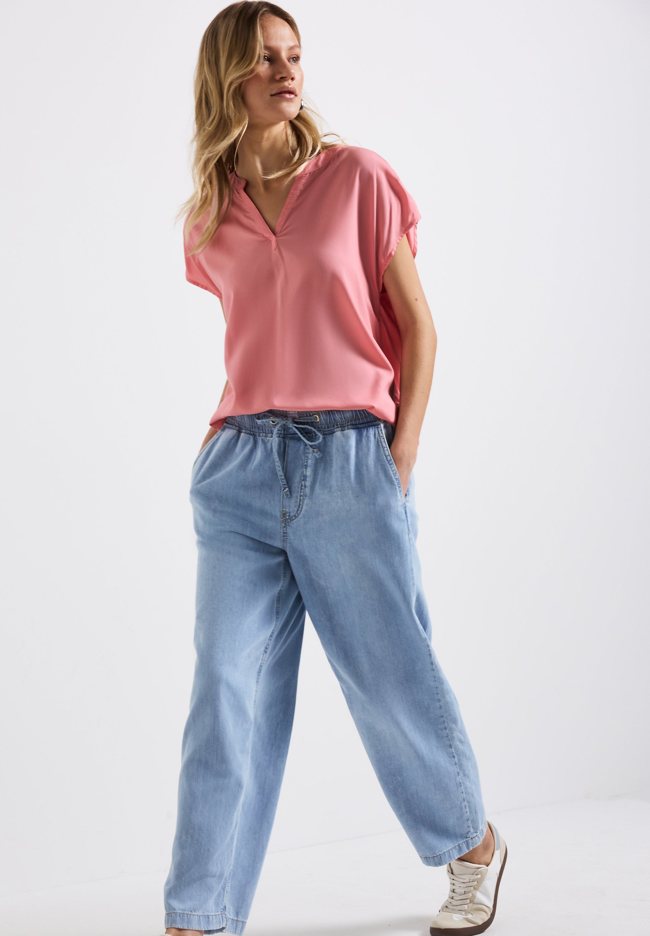 Split Neck Bluse in Unifarbe