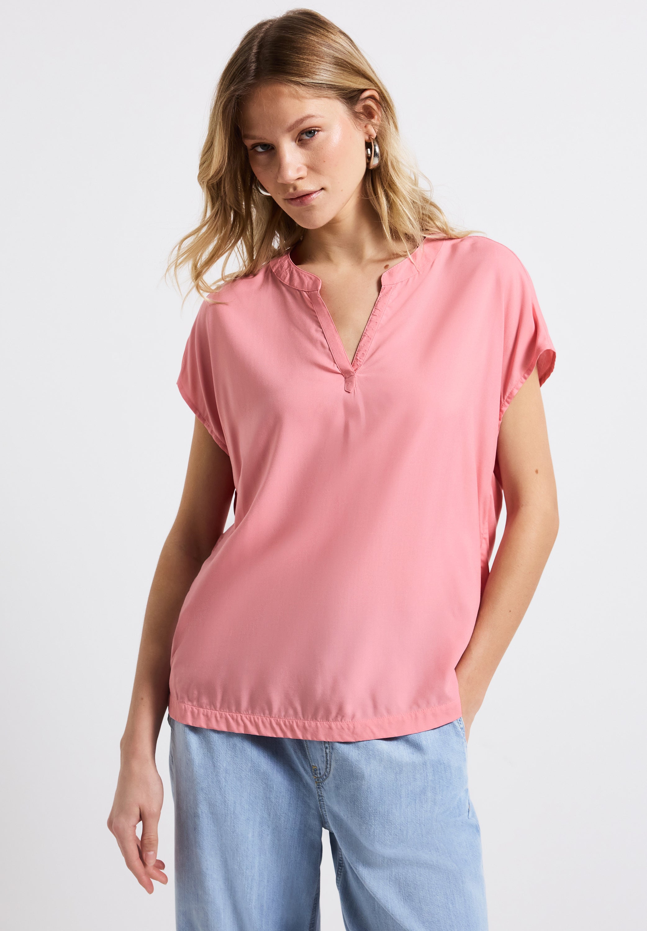 Split Neck Bluse in Unifarbe