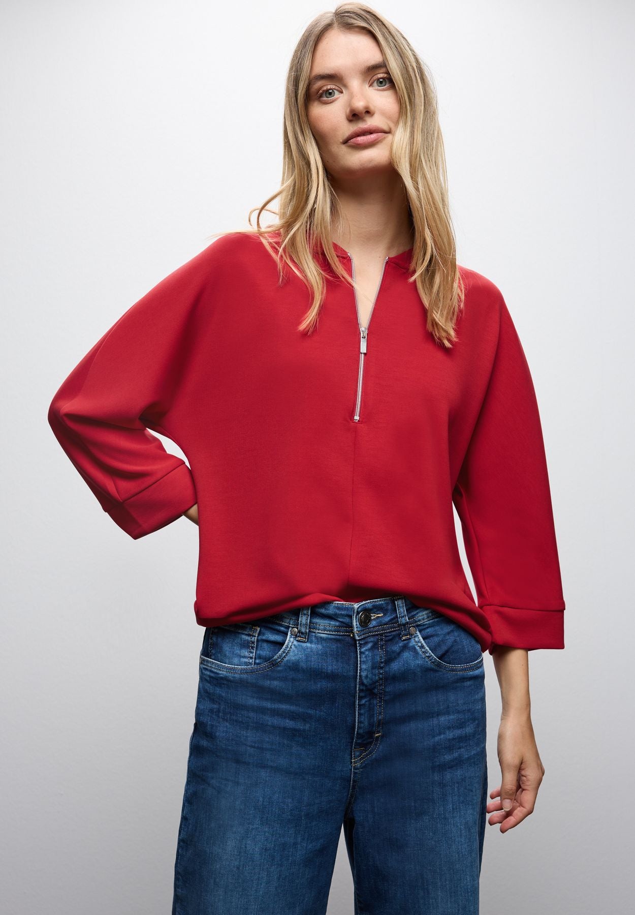 Silk-Look Shirt mit Zipper