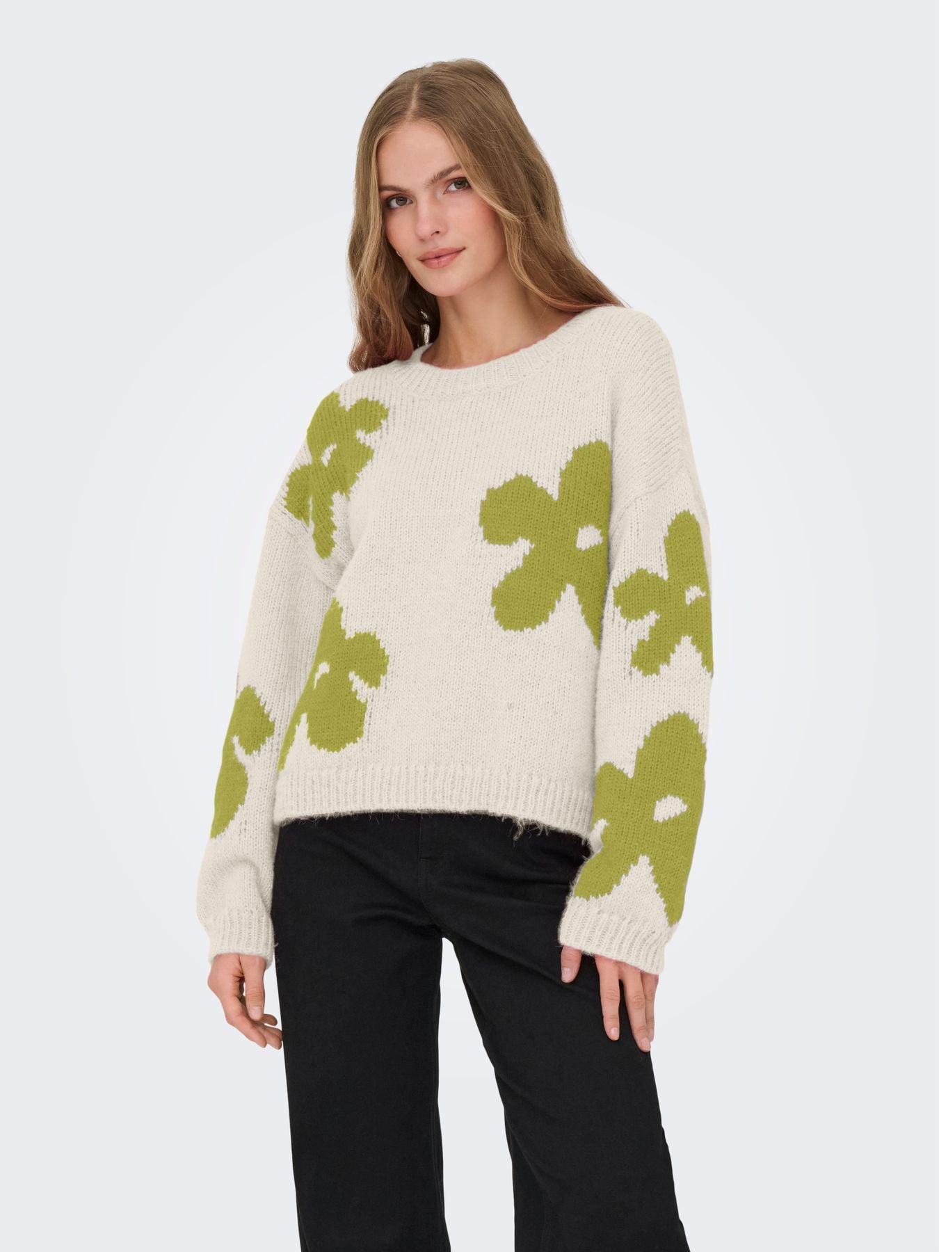 ONLBOOTLE LS FLOWER O-NECK KNT