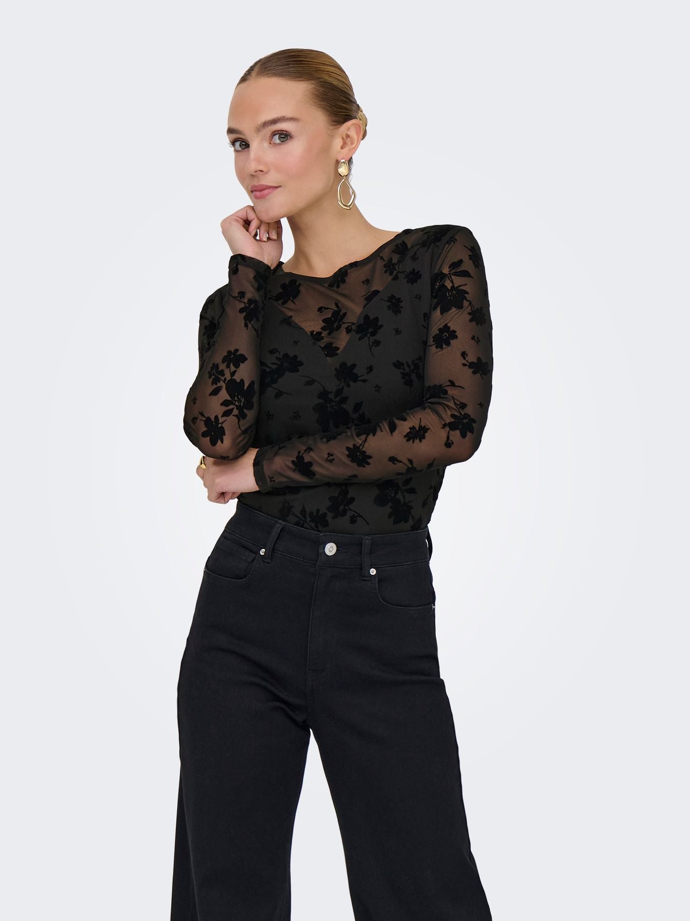 ONLBECKI LS MIX FLOCKED TOP WVN