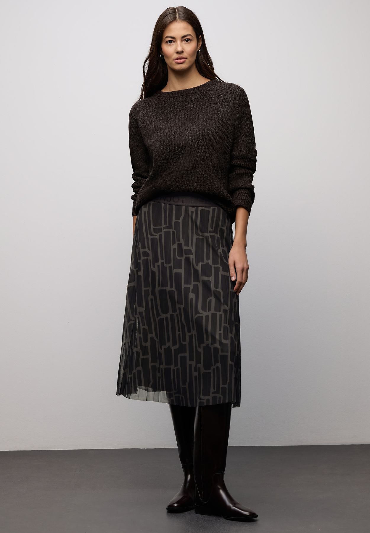 Mesh Plissée Rock mit Print