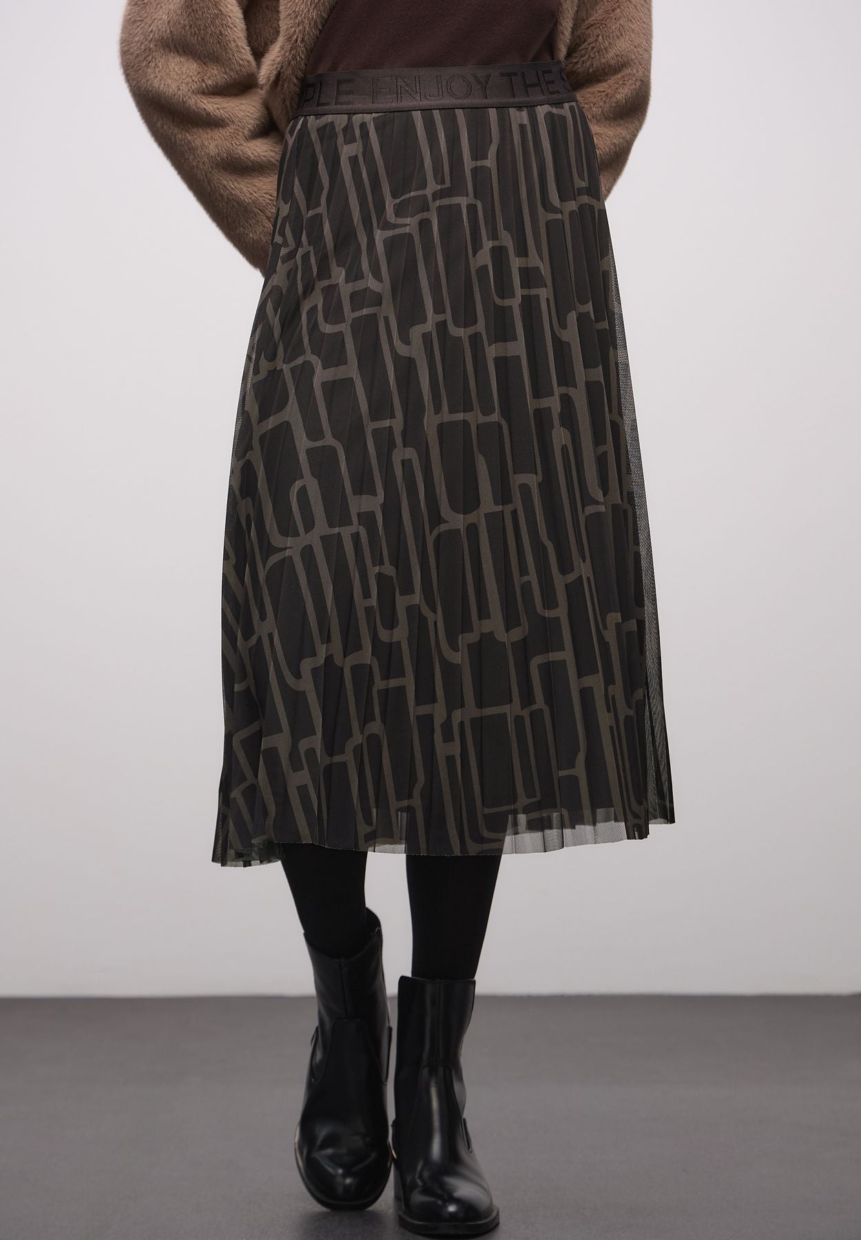 Mesh Plissée Rock mit Print