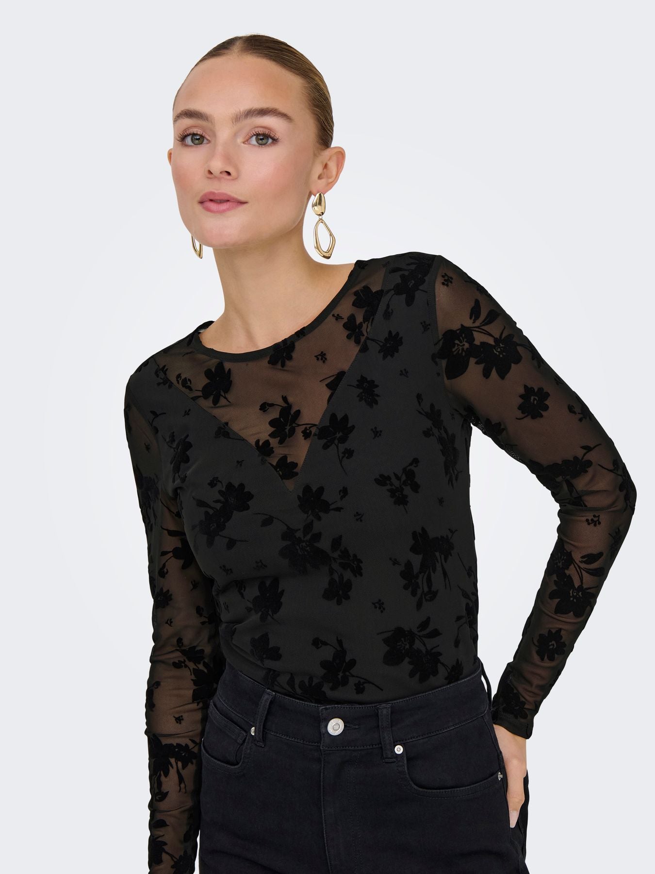 ONLBECKI LS MIX FLOCKED TOP WVN
