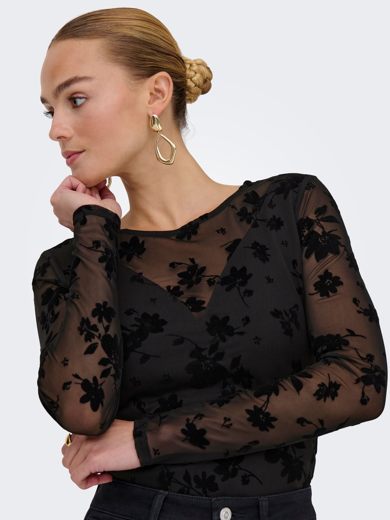 ONLBECKI LS MIX FLOCKED TOP WVN