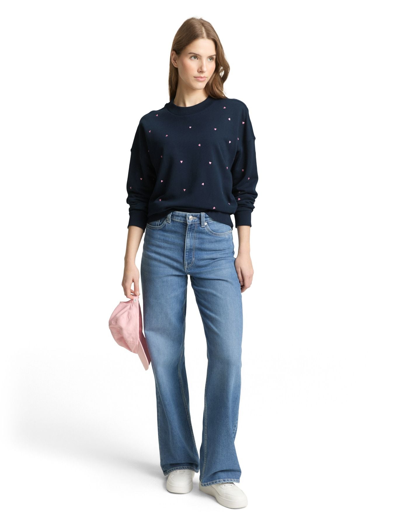 Loose Fit Sweatshirt mit Herz-Stickerei