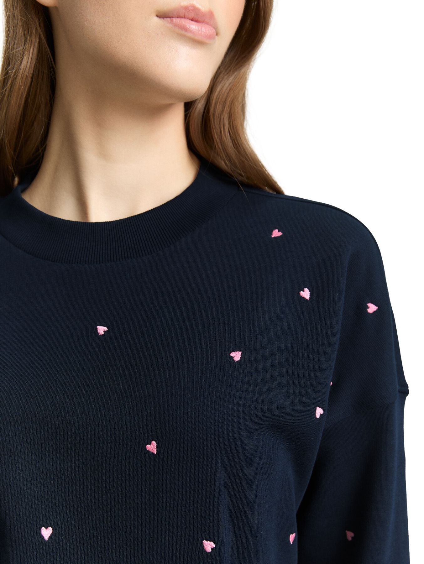 Loose Fit Sweatshirt mit Herz-Stickerei