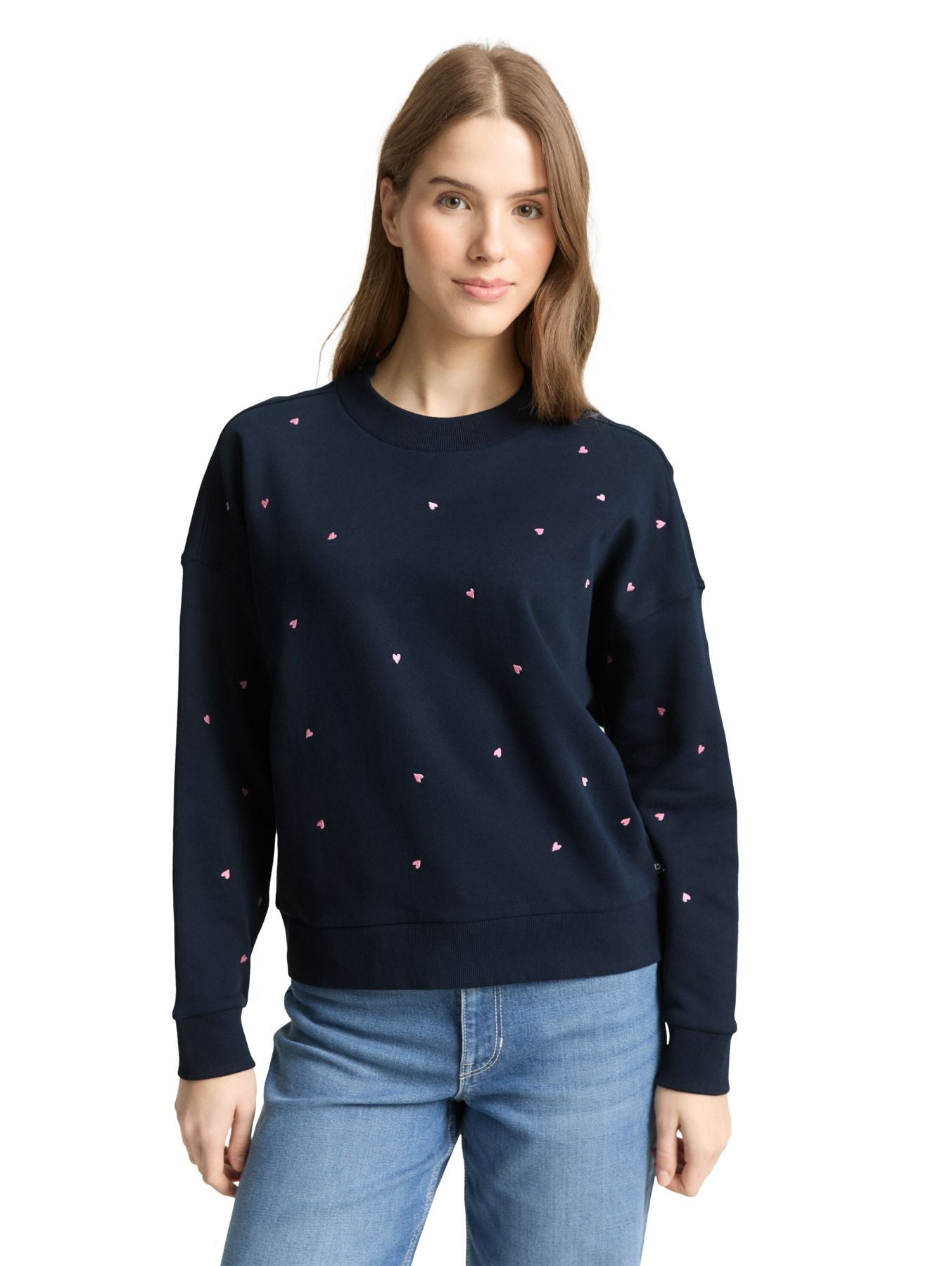 Loose Fit Sweatshirt mit Herz-Stickerei