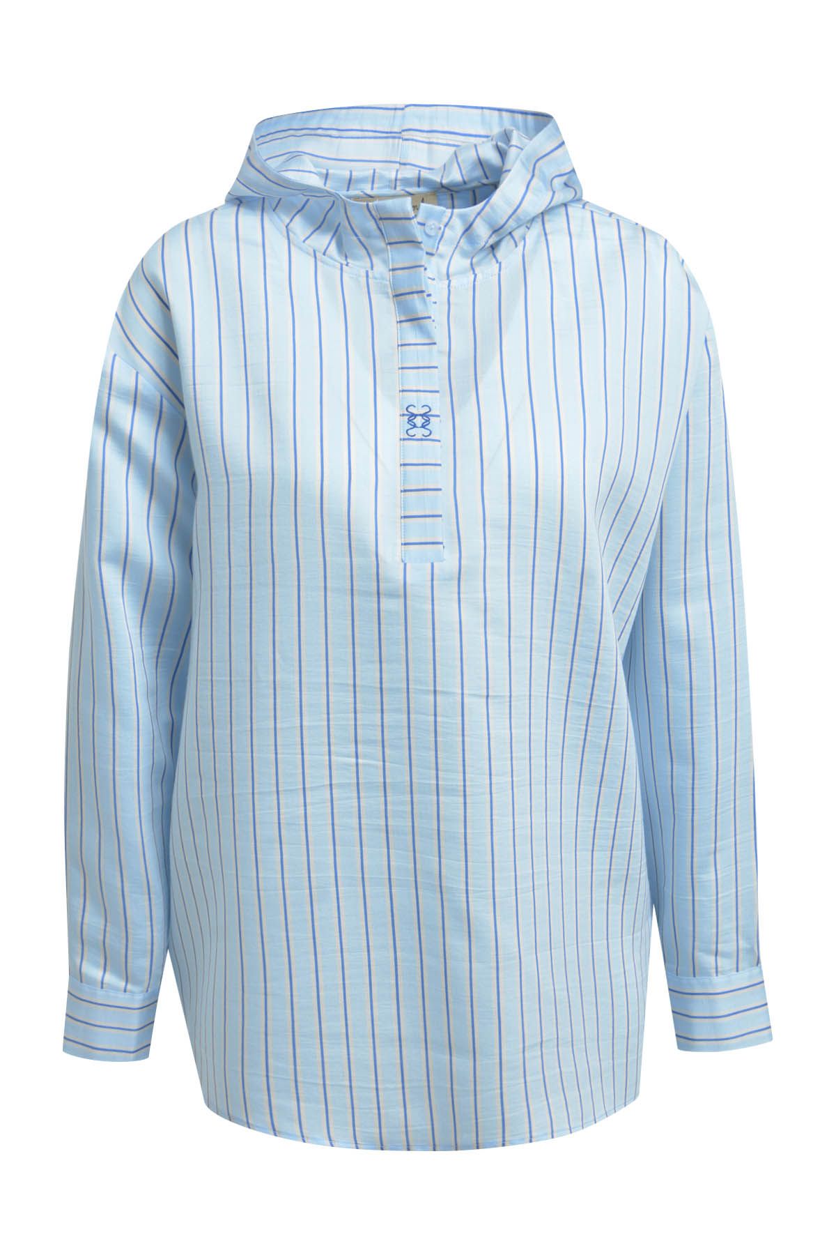 Striped College Blouse with Hood