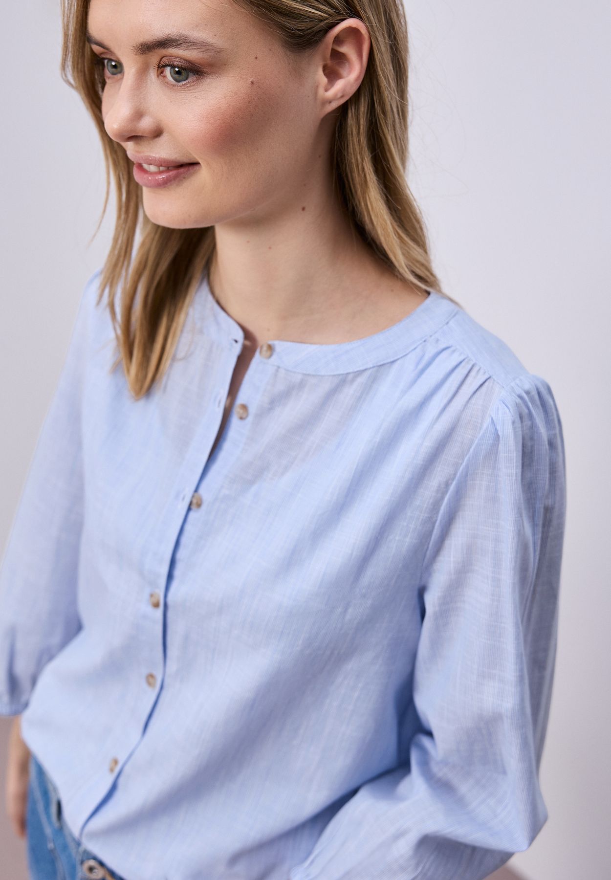 3/4-Arm Bluse in Chambray Qualität