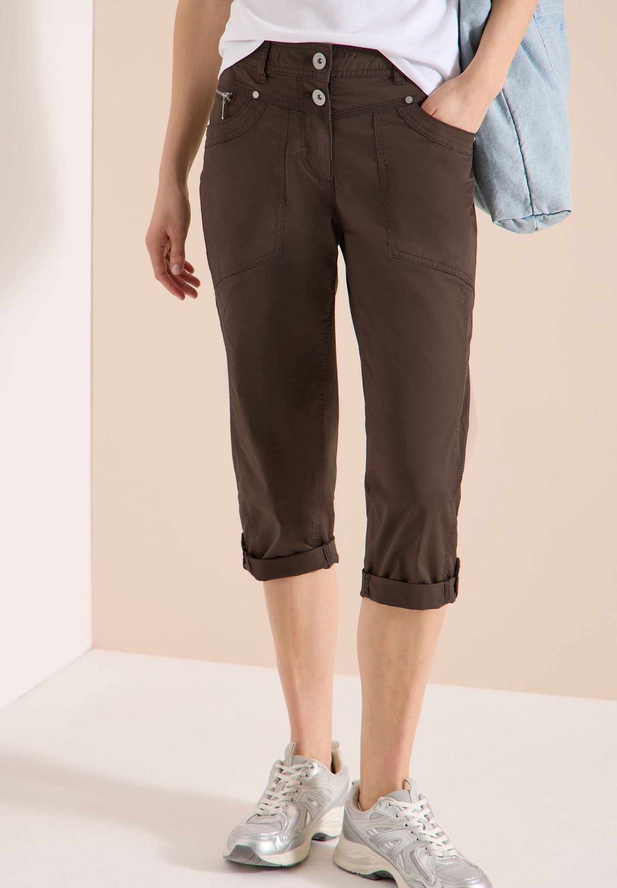 Mid Waist Slim Leg Hose mit Turn-Up