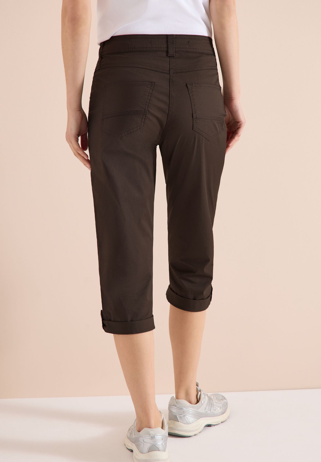 Mid Waist Slim Leg Hose mit Turn-Up