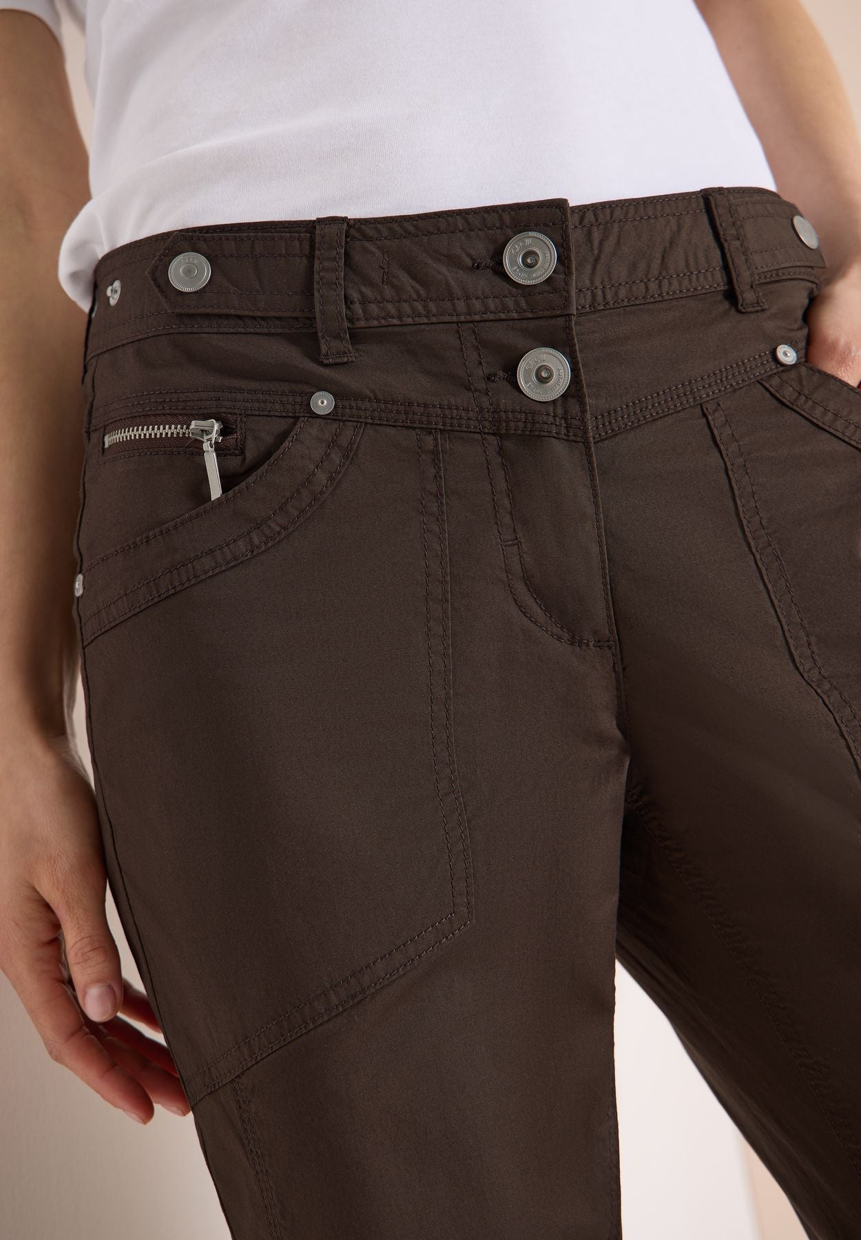 Mid Waist Slim Leg Hose mit Turn-Up