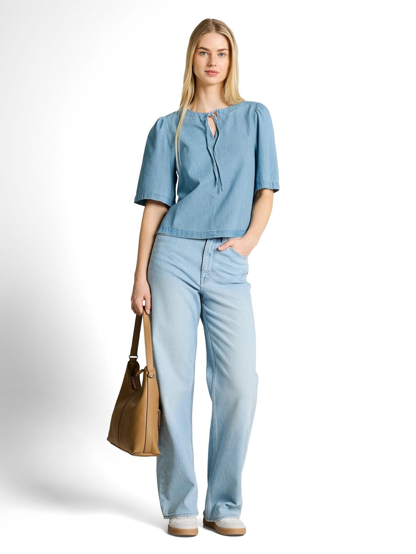 Jeansbluse mit Schleifen-Detail