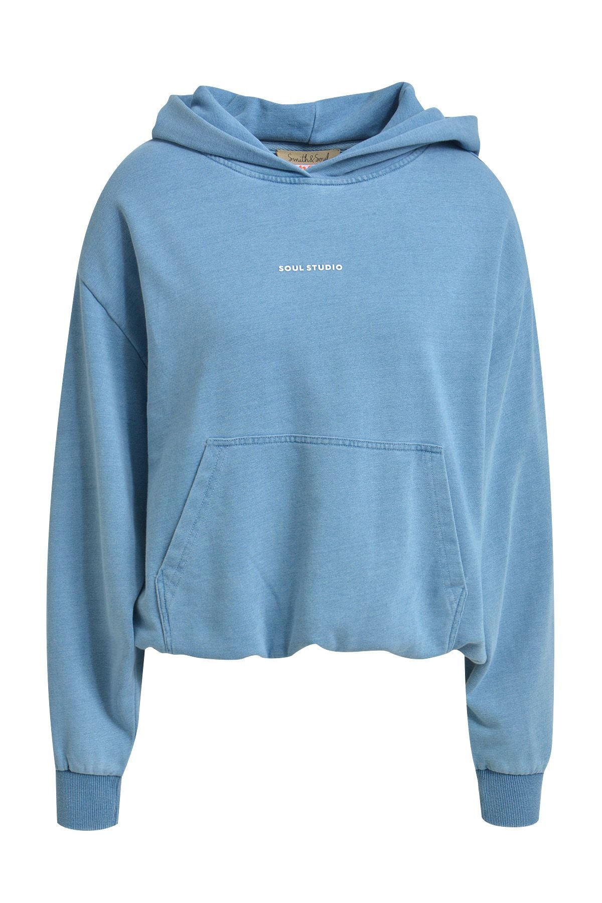 Relaxed Denim Jersey Hoodie Balloon Hem