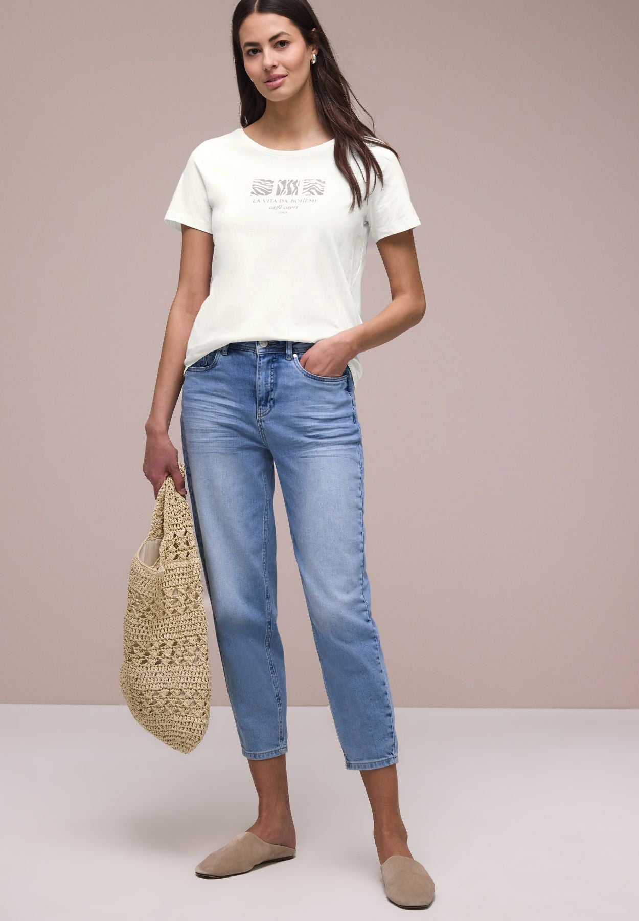 Basic T-Shirt mit Rundhals und Print
