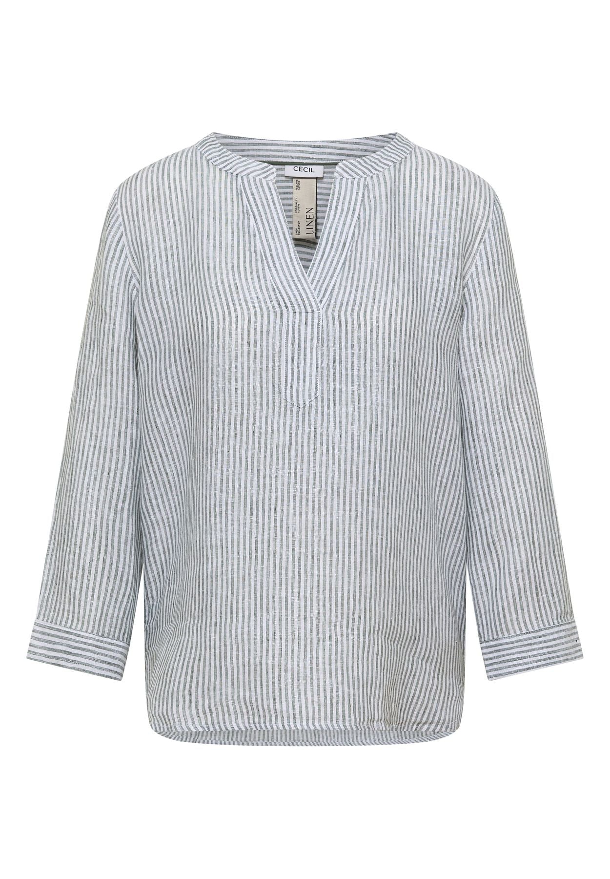 3/4-Arm Bluse mit Split Neck aus Leinen