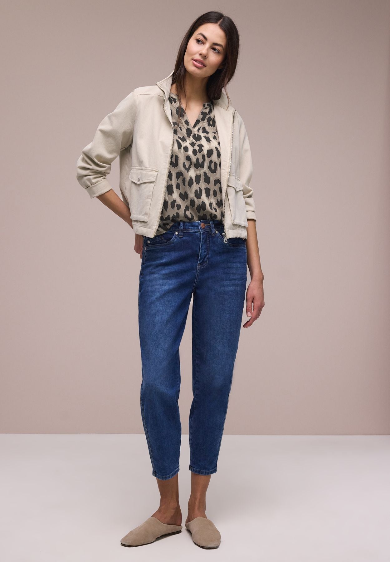 Bluse mit Split Neck und Animal Print
