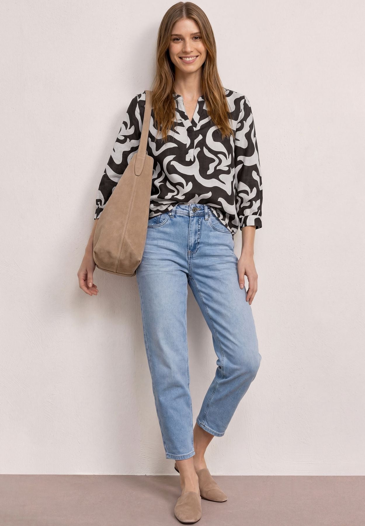 Bluse mit Split Neck aus Leinenmix