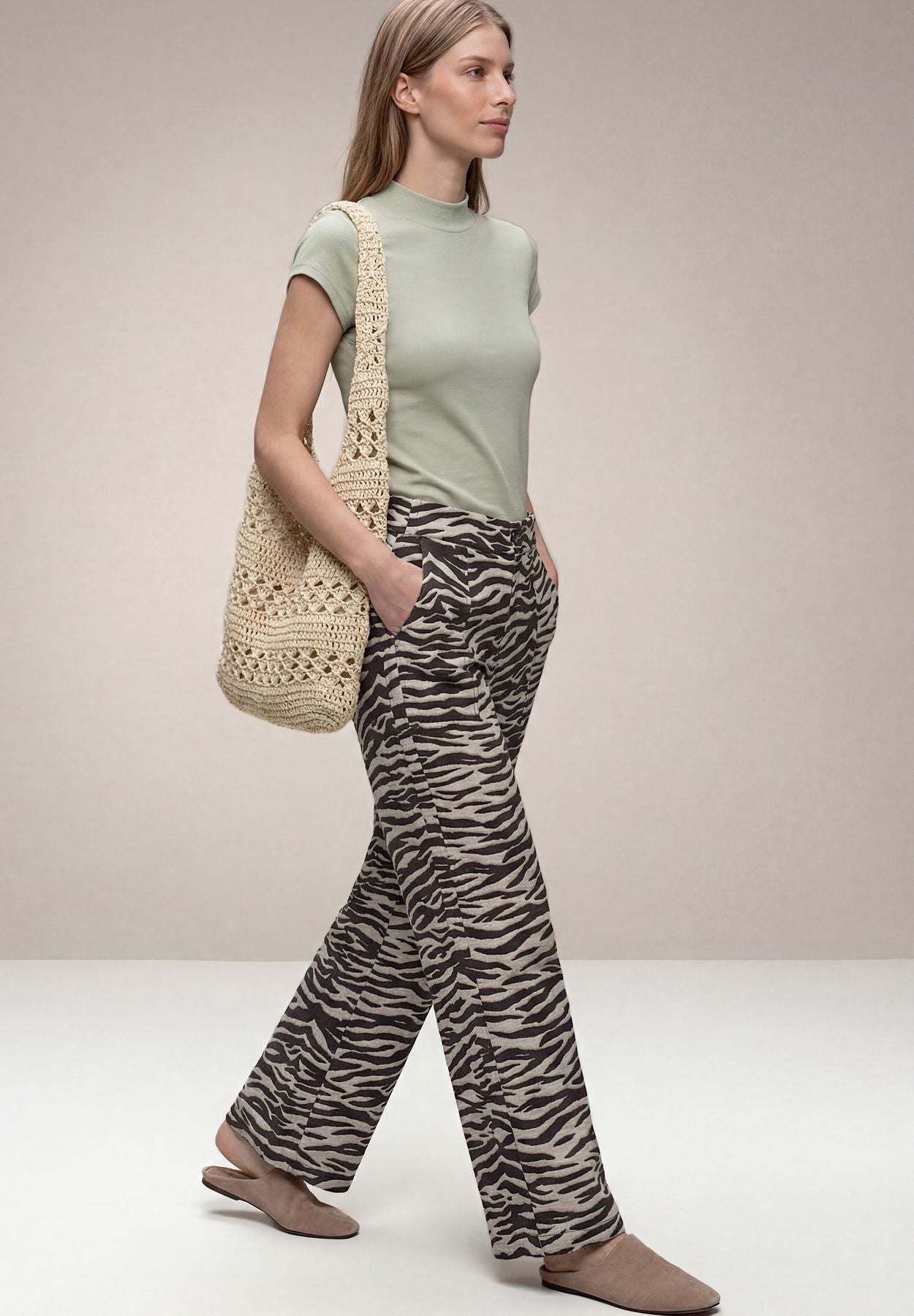 Wide Leg Hose im Loose Fit mit Animal Print
