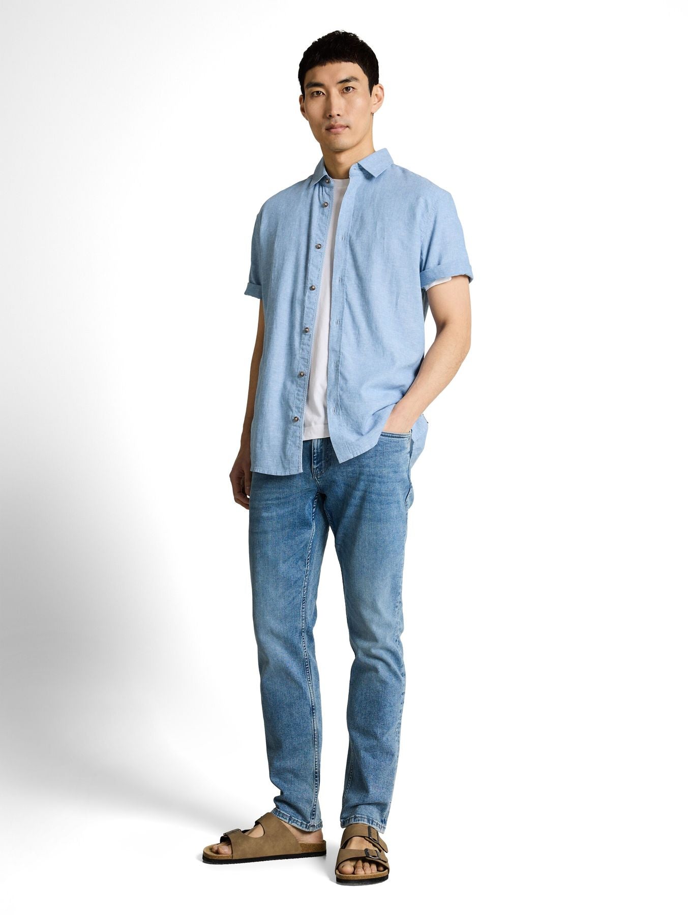 Regular Fit Kurzarmhemd mit Leinenanteil
