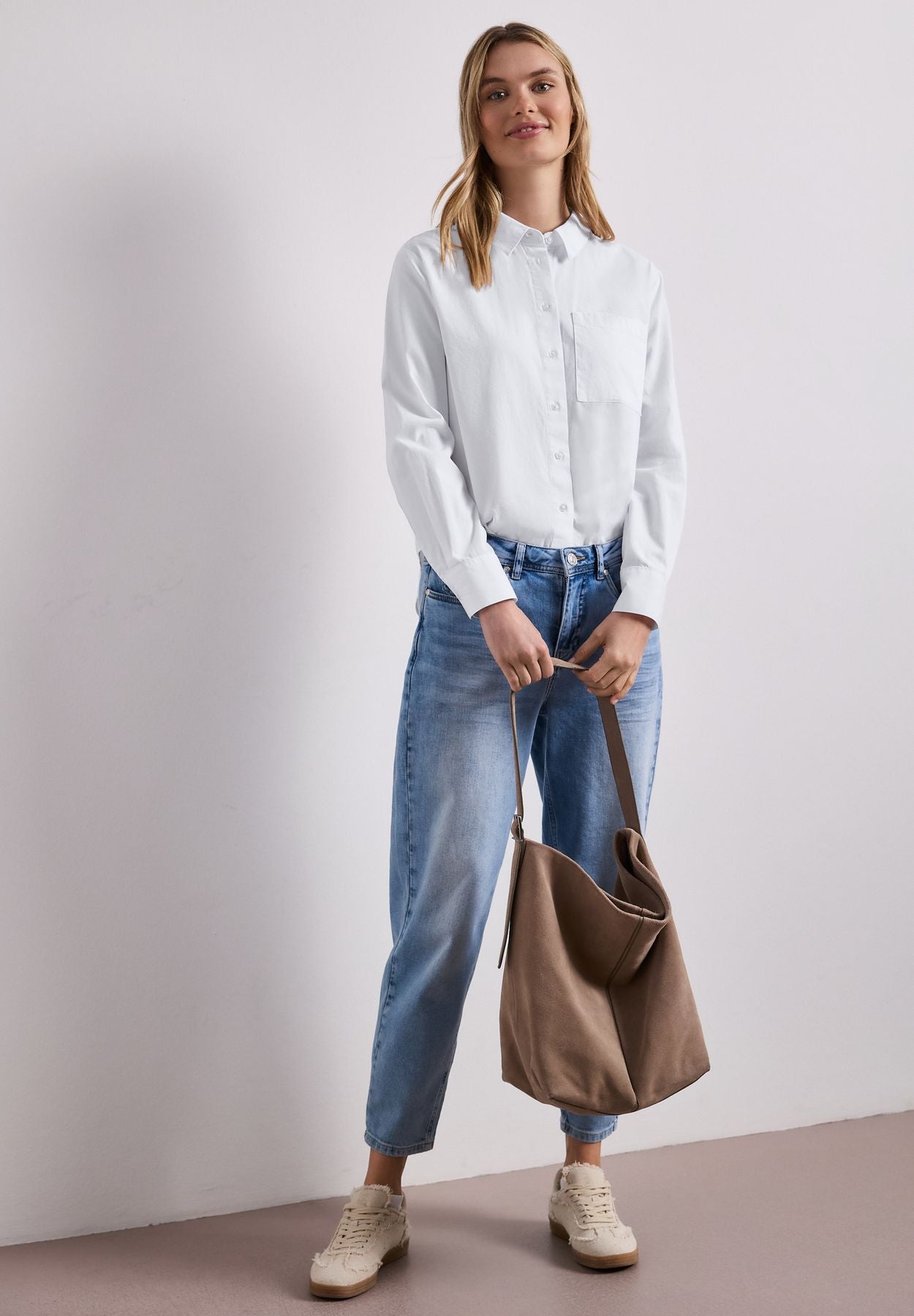 Langarm Bluse mit Hemdkragen aus Twill