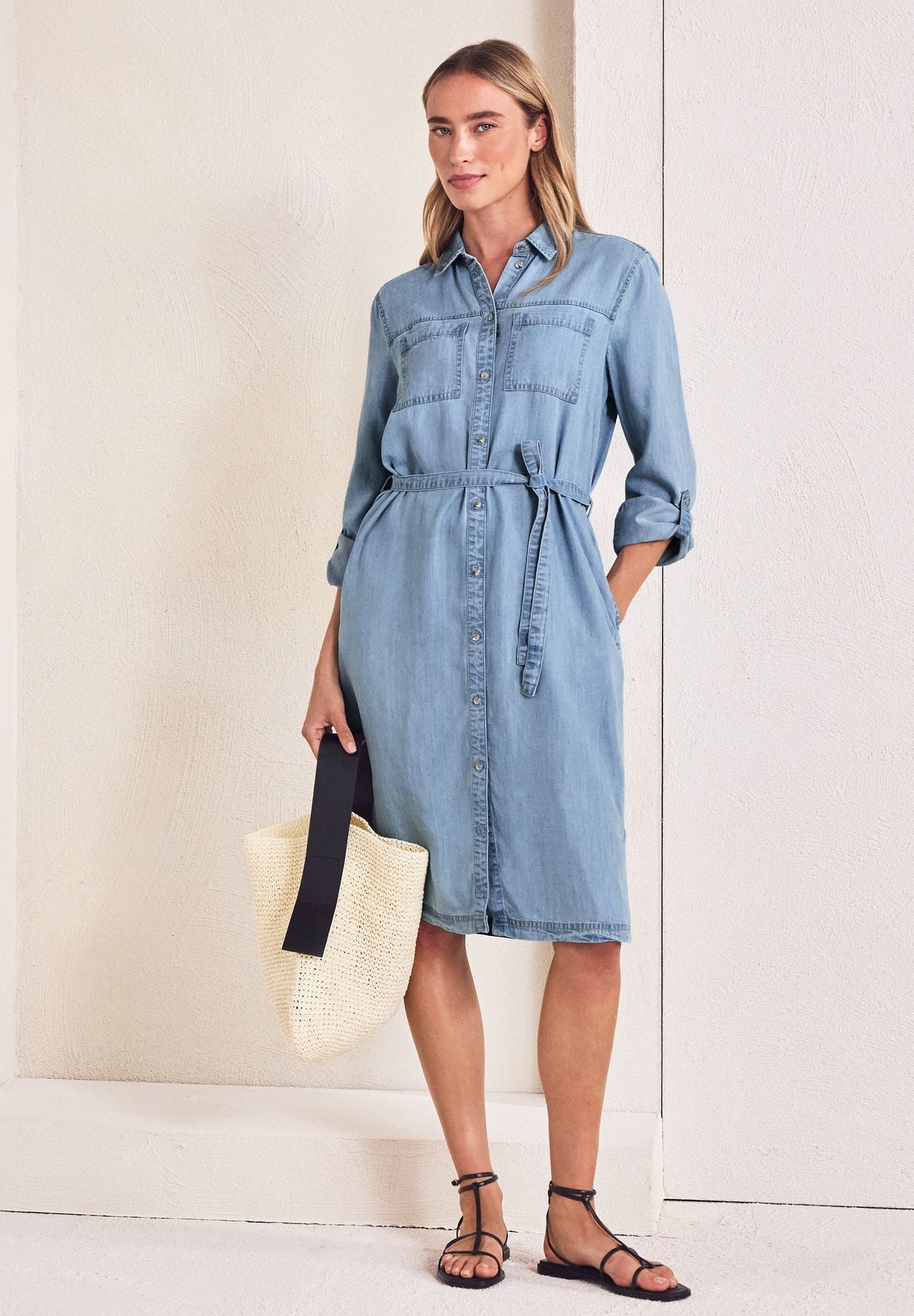 Knielanges Kleid im Washed-Look