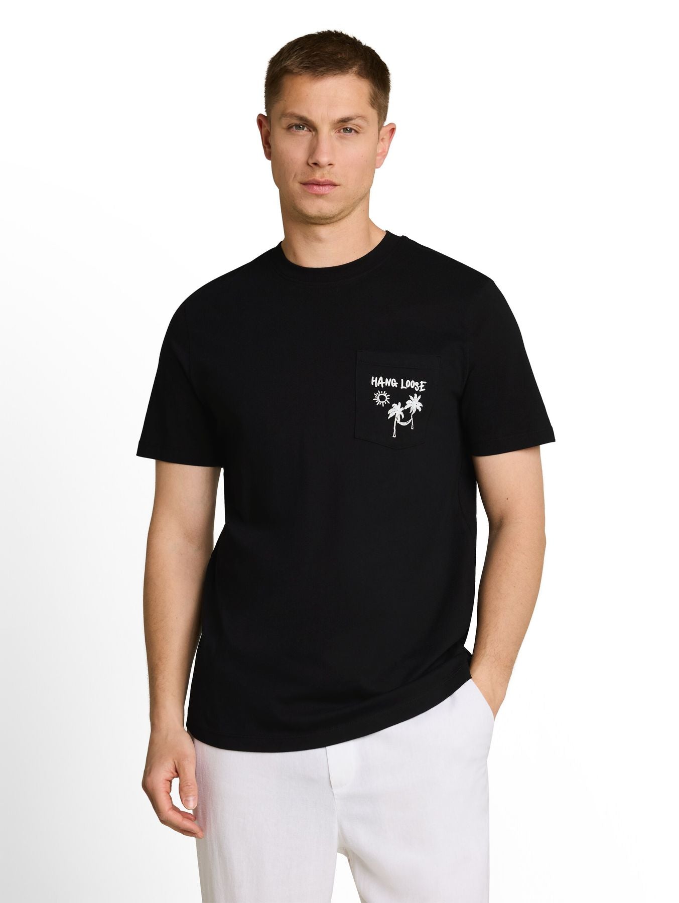 T-Shirt mit Brusttasche mit Print